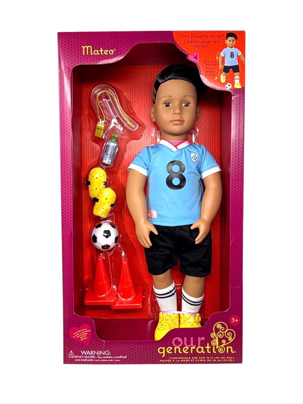 Our Generation Mateo  18" Boy Doll in Soccer Uniform with Accessories New In Box